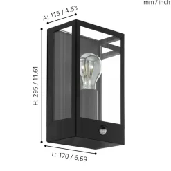 Eglo ALAMONTE Wandlamp staal zwart / Glas helder H: 295 mm New
