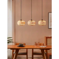 Eglo AMSFIELD 1 hanglamp staal zwart / Hout natuur H: 1100 mm Outlet