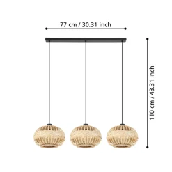 Eglo AMSFIELD 1 hanglamp staal zwart / Hout natuur H: 1100 mm Outlet