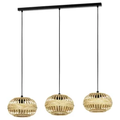 Eglo AMSFIELD 1 hanglamp staal zwart / Hout natuur H: 1100 mm Outlet