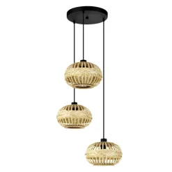 Eglo AMSFIELD 1 hanglamp staal zwart / Hout natuur H: 1100 mm | Ø 480 mm