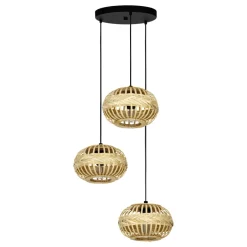 Eglo AMSFIELD 1 hanglamp staal zwart / Hout natuur H: 1100 mm | Ø 480 mm