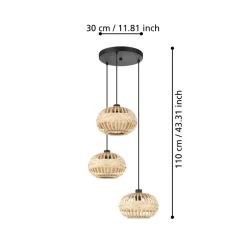 Eglo AMSFIELD 1 hanglamp staal zwart / Hout natuur H: 1100 mm | Ø 480 mm