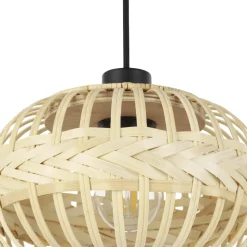 Eglo AMSFIELD 1 hanglamp staal zwart / Hout natuur H: 1100 mm | Ø 480 mm