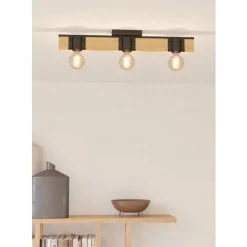 Eglo BAILRIGG Plafondarmaturen staal, hout zwart, bruin H: 45 mm Discount