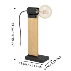 Eglo BAILRIGG Tafellampen staal, hout zwart, bruin H: 330 mm Discount
