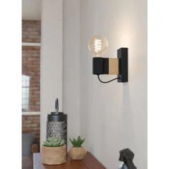 Eglo BAILRIGG Wandlamp staal, hout zwart, bruin H: 135 mm Discount