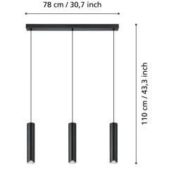 Eglo BALAMORTA-Z hanglamp staal zwart / Kunststof wit H: 1100 mm
