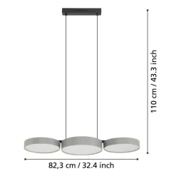 Eglo BARBANO-Z hanglamp staal zwart / textiel, kunststof grijs, wit H: 1100 mm Outlet