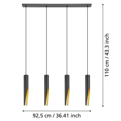 Eglo BARBOTTO hanglamp staal zwart, goud H: 1100 mm