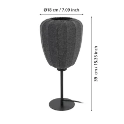 Eglo BARLASTON Tafellampen staal zwart / textiel grijs H: 390 mm | Ø 180 mm New