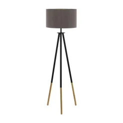 Eglo BIDFORD Staande lampen hout, staal bruin / textiel cappucino, goud H: 1540 mm | Ø 460 mm New