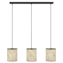 Eglo BUTTERBURN hanglamp staal zwart / textiel met berkenbladeren beige, groen H: 1100 mm Outlet