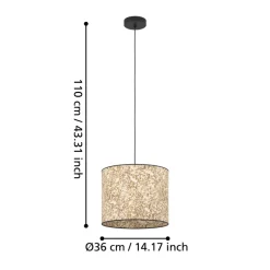 Eglo BUTTERBURN hanglamp staal zwart / textiel met berkenbladeren beige, groen H: 1100 mm | Ø 360 mm Online