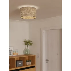 Eglo BUTTERBURN Plafondarmaturen staal zwart / textiel met berkenbladeren beige, groen H: 235 mm | Ø 380 mm Hot