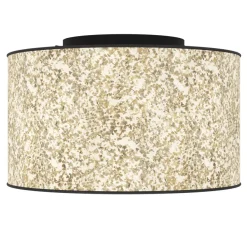 Eglo BUTTERBURN Plafondarmaturen staal zwart / textiel met berkenbladeren beige, groen H: 235 mm | Ø 380 mm Hot