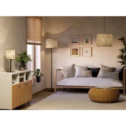 Eglo BUTTERBURN Staande lampen staal zwart / textiel met berkenbladeren beige, groen H: 1620 mm | Ø 360 mm Discount