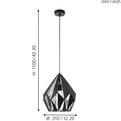Eglo CARLTON 1 hanglamp staal zwart, zilver H: 1100 mm | Ø 310 mm New