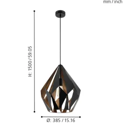 Eglo CARLTON 1 hanglamp staal zwart, koper H: 1500 mm | Ø 385 mm New