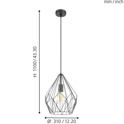 Eglo CARLTON hanglamp staal zwart H: 1100 mm | Ø 310 mm Clearance