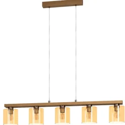 Eglo CASTRALVO hanglamp staal, hout nikkel-mat, bruin / glas gestoomd amber H: 1100 mm Outlet