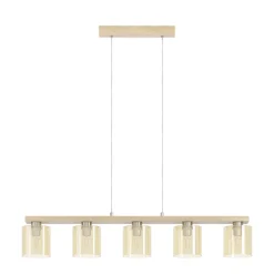 Eglo CASTRALVO hanglamp staal, hout nikkel-mat, bruin / glas gestoomd amber H: 1100 mm Outlet