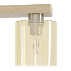 Eglo CASTRALVO hanglamp staal, hout nikkel-mat, bruin / glas gestoomd amber H: 1100 mm Outlet