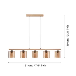 Eglo CASTRALVO hanglamp staal, hout nikkel-mat, bruin / glas gestoomd amber H: 1100 mm Outlet