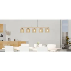 Eglo CASTRALVO hanglamp staal, hout nikkel-mat, bruin / glas gestoomd amber H: 1100 mm Outlet