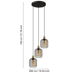 Eglo CHISLE hanglamp staal zwart, gebronsd / glas gestoomd amber H: 1300 mm | Ø 425 mm Discount