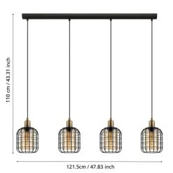 Eglo CHISLE PENDEL 4xE27 ZWART/BRONS/AMBER New