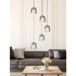 Eglo CIAMPINO hanglamp staal zwart / glas gestoomd grijs H: 1500 mm | Ø 540 mm Discount