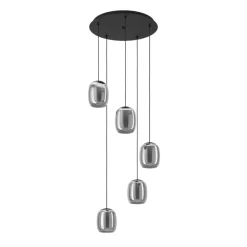 Eglo CIAMPINO hanglamp staal zwart / glas gestoomd grijs H: 1500 mm | Ø 540 mm Discount