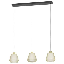 Eglo CIUDADELA hanglamp staal zwart / staal, textiel geborsteld messing, wit H: 1100 mm