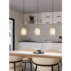 Eglo CIUDADELA hanglamp staal zwart / staal, textiel geborsteld messing, wit H: 1100 mm