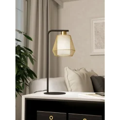 Eglo CIUDADELA Tafellampen staal zwart / staal, textiel geborsteld messing, wit H: 500 mm Outlet