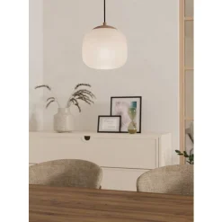 Eglo COMINIO hanglamp staal taupe / glas geëtst zand H: 1100 mm | Ø 185 mm Best