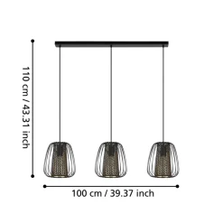 Eglo CURASAO hanglamp staal zwart / staal, textiel zwart, goud H: 1100 mm Online