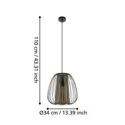 Eglo CURASAO hanglamp staal zwart / staal, textiel zwart, goud H: 1100 mm | Ø 335 mm New