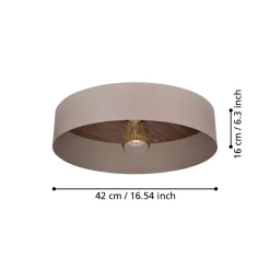 Eglo DUAIA Plafondarmaturen staal taupe-structuur / hout, staal bruin, geborsteld messing H: 160 mm | Ø 420 mm Online