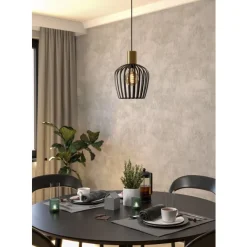 Eglo EMPOLI hanglamp staal zwart, geborsteld messing H: 1100 mm | Ø 200 mm New