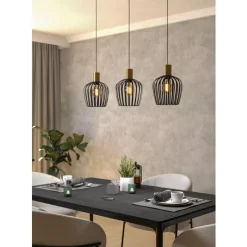 Eglo EMPOLI hanglamp staal zwart, geborsteld messing H: 1100 mm Outlet