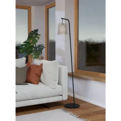 Eglo FATTORIA Staande lampen staal zwart / hout, textiel natuur, wit H: 1700 mm Sale