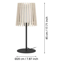 Eglo FATTORIA Tafellampen staal zwart / hout, textiel natuur, wit H: 450 mm | Ø 200 mm Discount