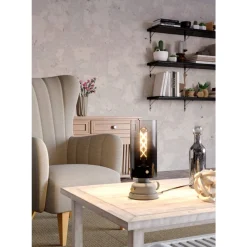 Eglo GARGRAVE Tafellampen staal grijs, geborsteld messing / glas gestoomd zwart, bruin, transparant H: 315 mm | Ø 110 mm