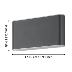 Eglo GRUTTI Wandlamp aluminium antraciet / Kunststof transparant H: 90 mm Outlet