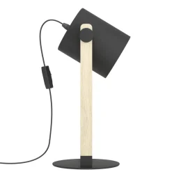 Eglo HORNWOOD Tafellampen staal zwart, crème / Hout bruin H: 420 mm Hot