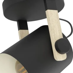 Eglo HORNWOOD Wandlamp staal zwart, crème / Hout bruin Ø 170 mm