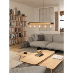 Eglo LAYHAM hanglamp hout, staal bruin, zwart H: 1100 mm Hot
