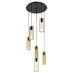 Eglo LITTLETON hanglamp staal zwart / Hout bruin H: 1500 mm | Ø 500 mm Hot